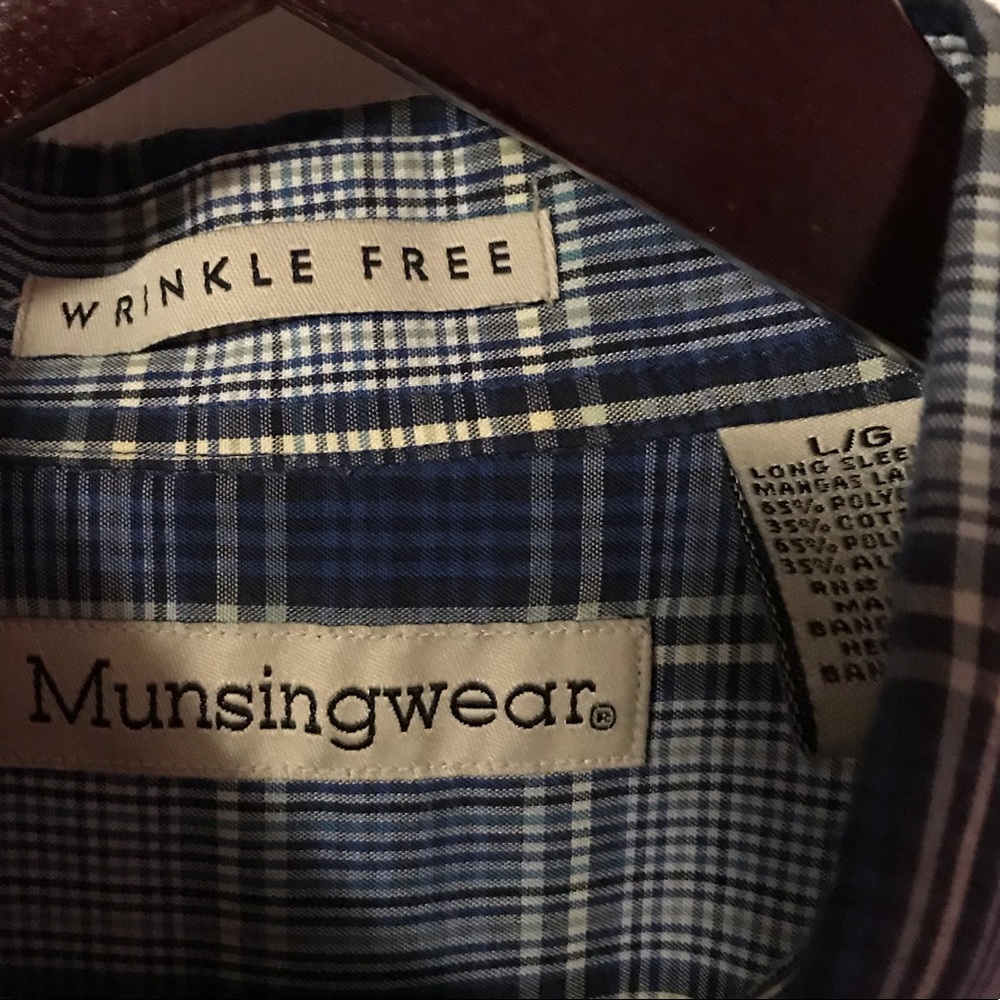 Munsingwear Blue Plaid Button Down Shirt Mens L - Picture 3 of 12